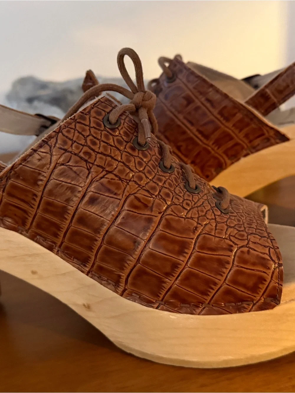 Rachel Comey Brown Croc-Embossed Leather Platform Sandals